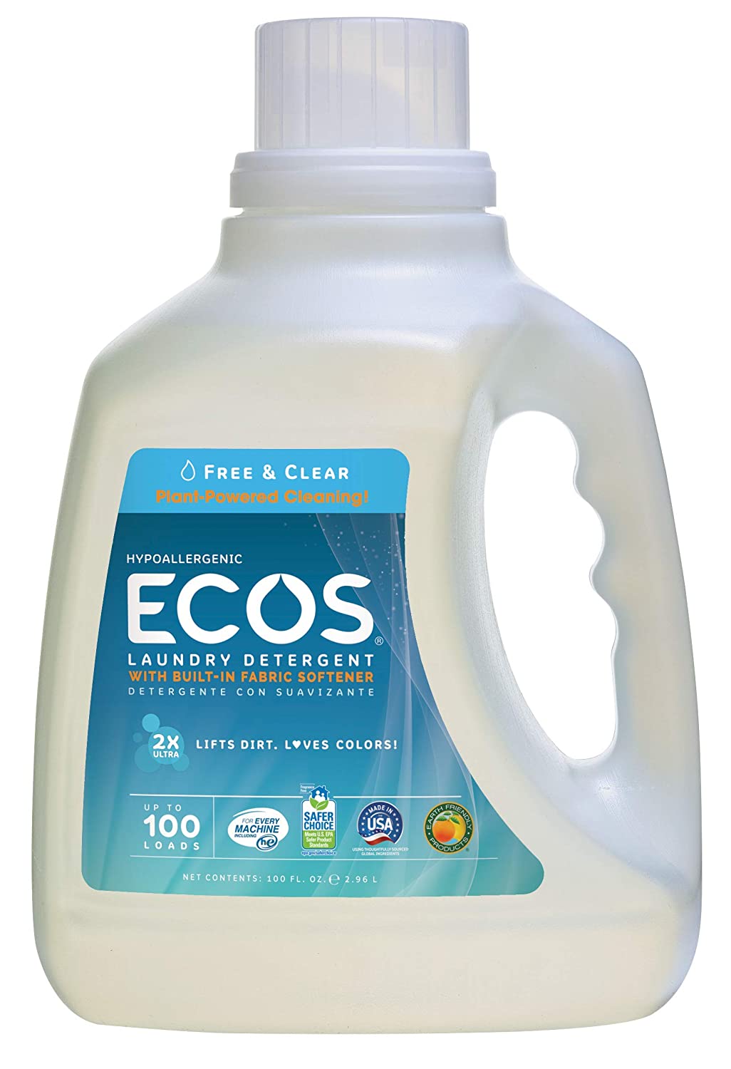 ECOS, Hypoallergenic Laundry Detergent, Free & Clear, 100 oz