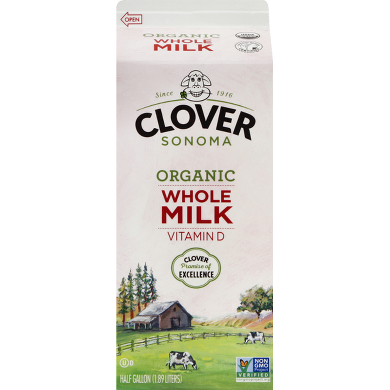 Clover Organic, Whole Milk, Half Gallon