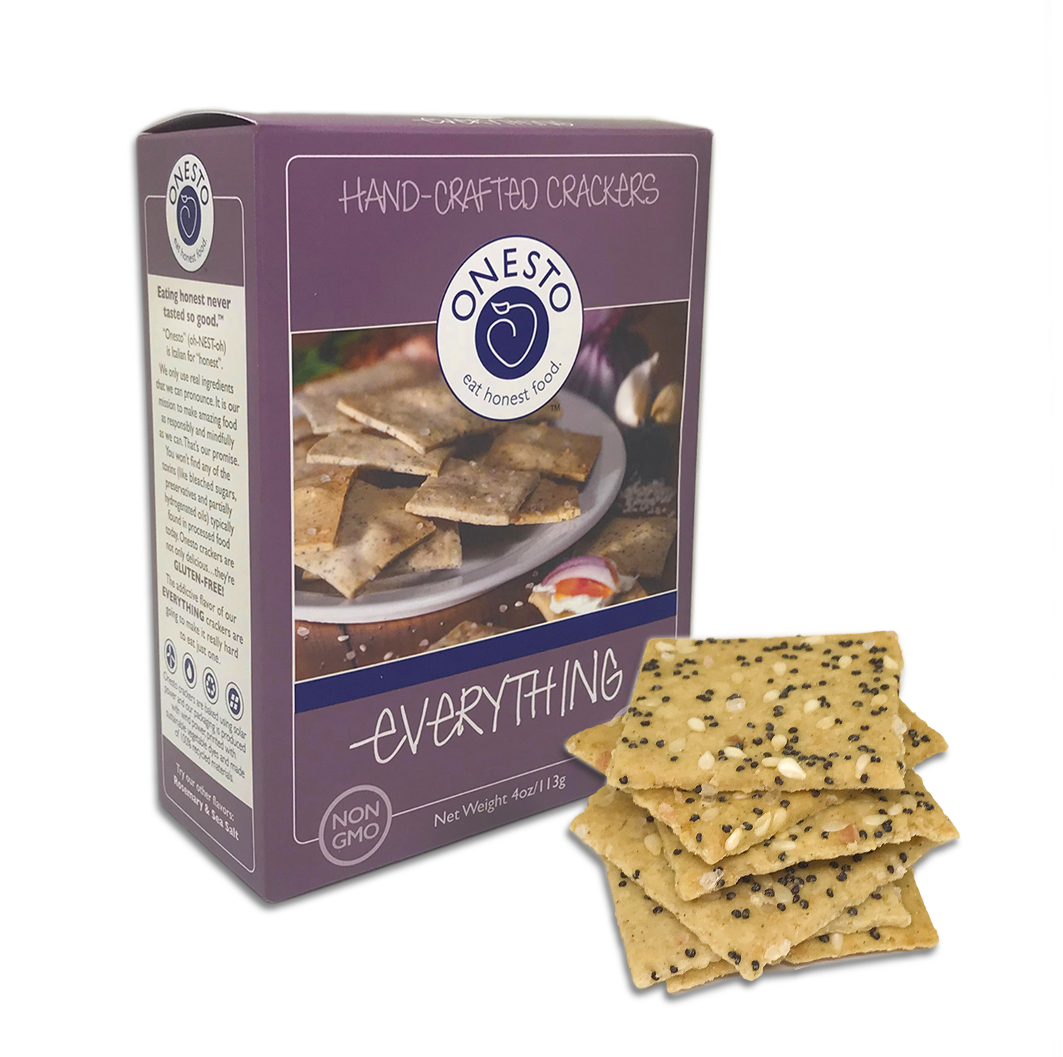 Onesto, Hand-Crafted Crackers, Everything, 4 oz